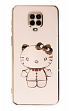 Eiroo Aynal Kitty Xiaomi Redmi Note 9 Pro Max Standl Pembe Silikon Klf