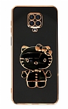 Eiroo Aynalı Kitty Xiaomi Redmi Note 9 Pro Standlı Siyah Silikon Kılıf