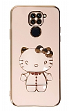 Eiroo Aynalı Kitty Xiaomi Redmi Note 9 Standlı Pembe Silikon Kılıf