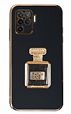 Eiroo Aynalı Parfüm Oppo Reno5 F Standlı Siyah Silikon Kılıf