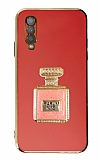 Eiroo Aynalı Parfüm Samsung Galaxy A70 Standlı Kırmızı Silikon Kılıf
