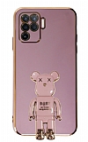 Eiroo Baby Bear Oppo Reno 5 Lite Standlı Mor Silikon Kılıf