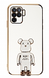 Eiroo Baby Bear Oppo Reno 5 Lite Standlı Beyaz Silikon Kılıf