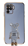 Eiroo Baby Bear Oppo Reno 5 Lite Standlı Mavi Silikon Kılıf