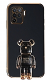 Eiroo Baby Bear Oppo Reno5 F Standlı Siyah Silikon Kılıf