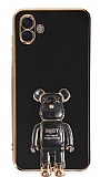 Eiroo Baby Bear Samsung Galaxy A04e Standl Siyah Silikon Klf