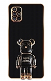 Eiroo Baby Bear Samsung Galaxy A71 Standl Siyah Silikon Klf