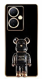Eiroo Baby Bear vivo V29 Lite Standl Kamera Korumal Siyah Silikon Klf