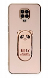 Eiroo Baby Panda Xiaomi Redmi Note 9 Pro Max Standl Pembe Silikon Klf