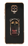 Eiroo Baby Panda Xiaomi Redmi Note 9 Pro Max Standl Siyah Silikon Klf