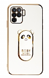 Eiroo Baby Panda Oppo Reno 5 Lite Standl Beyaz Silikon Klf