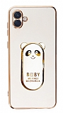 Eiroo Baby Panda Samsung Galaxy A04e Standl Beyaz Silikon Klf