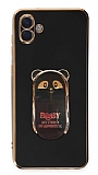 Eiroo Baby Panda Samsung Galaxy A04e Standl Siyah Silikon Klf