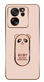 Eiroo Baby Panda Xiaomi 13T Pro Standl Kamera Korumal Pembe Silikon Klf