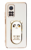 Eiroo Baby Panda Xiaomi Mi 10T Standl Beyaz Silikon Klf