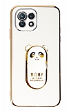 Eiroo Baby Panda Xiaomi Mi 11 Lite Standl Beyaz Silikon Klf