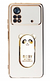 Eiroo Baby Panda Xiaomi Poco X4 Pro 5G Standl Beyaz Silikon Klf