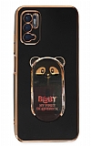 Eiroo Baby Panda Xiaomi Redmi Note 11SE Standl Siyah Silikon Klf