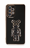 Eiroo Bearbrick Samsung Galaxy A52S 5G Standlı Siyah Silikon Kılıf