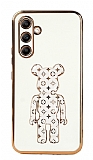 Eiroo Bearbrick Samsung Galaxy A54 Standl Beyaz Silikon Klf