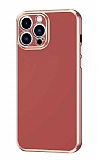 Eiroo Borderline iPhone 12 Pro Kamera Korumalı Kahverengi Silikon Kılıf