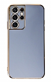 Eiroo Borderline Samsung Galaxy S21 Ultra Kamera Korumal Mavi Silikon Klf