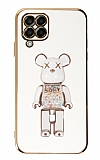 Eiroo Samsung Galaxy M32 Candy Bear Standlı Beyaz Silikon Kılıf