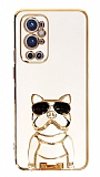 Eiroo Bulldog OnePlus 9 Pro Standl Beyaz Silikon Klf