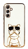 Eiroo Bulldog Samsung Galaxy A14 4G Standl Beyaz Silikon Klf