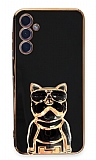 Eiroo Bulldog Samsung Galaxy A24 4G Standlı Siyah Silikon Kılıf