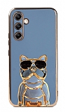 Eiroo Bulldog Samsung Galaxy A34 Standl Mavi Silikon Klf