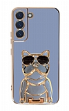 Eiroo Bulldog Samsung Galaxy S21 Plus Standl Mavi Silikon Klf