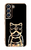 Eiroo Bulldog Samsung Galaxy S21 Plus Standl Siyah Silikon Klf