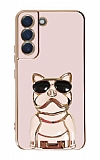 Eiroo Bulldog Samsung Galaxy S22 5G Standlı Pembe Silikon Kılıf