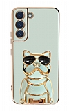 Eiroo Bulldog Samsung Galaxy S22 5G Standl Yeil Silikon Klf