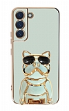 Eiroo Bulldog Samsung Galaxy S22 Plus 5G Standl Yeil Silikon Klf