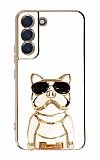 Eiroo Bulldog Samsung Galaxy S22 Plus 5G Standl Beyaz Silikon Klf