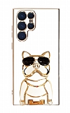 Eiroo Bulldog Samsung Galaxy S22 Ultra 5G Standl Beyaz Silikon Klf