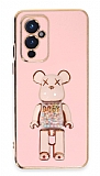 Eiroo Candy Bear OnePlus 9 Standl Pembe Silikon Klf