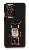 Eiroo Candy Bear OnePlus 9 Standl Siyah Silikon Klf