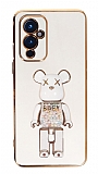 Eiroo Candy Bear OnePlus 9 Standl Beyaz Silikon Klf