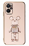 Eiroo Candy Bear Oppo A96 Standl Pembe Silikon Klf