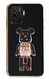 Eiroo Candy Bear Oppo Reno5 F Standlı Siyah Silikon Kılıf