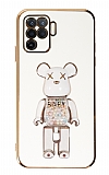 Eiroo Candy Bear Oppo Reno5 F Standlı Beyaz Silikon Kılıf