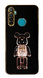 Eiroo Candy Bear Realme 5i Standl Siyah Silikon Klf