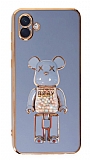 Eiroo Candy Bear Samsung Galaxy A04e Standl Mavi Silikon Klf