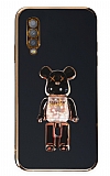 Eiroo Candy Bear Samsung Galaxy A70 Standl Siyah Silikon Klf