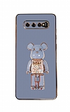 Eiroo Candy Bear Samsung Galaxy S10 Plus Standl Mavi Silikon Klf