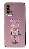Eiroo Candy Bear Xiaomi Poco M3 Standl Mor Silikon Klf