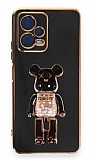 Eiroo Candy Bear Xiaomi Poco X5 5G Standlı Siyah Silikon Kılıf